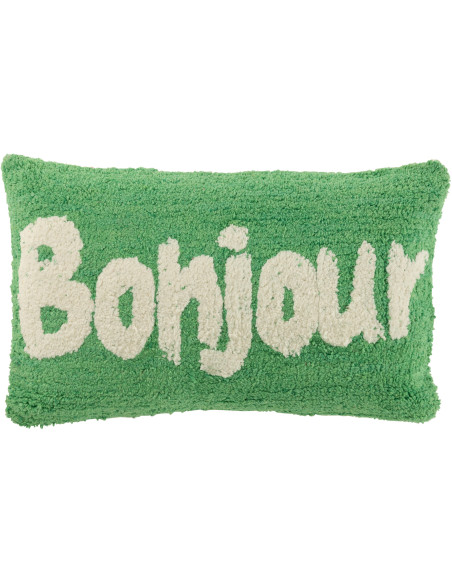 Coussin original Bonjour Rectangulaire 50x30 en Coton Vert Blanc Tufté Zilu - 1
