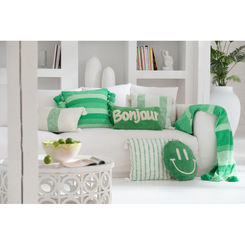 Coussin original Bonjour Rectangulaire 50x30 en Coton Vert Blanc Tufté Zilu - 4