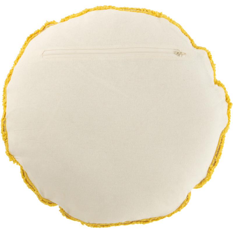Coussin original Rond 45 cm en Coton Jaune Blanc Tufté Smiley - 3