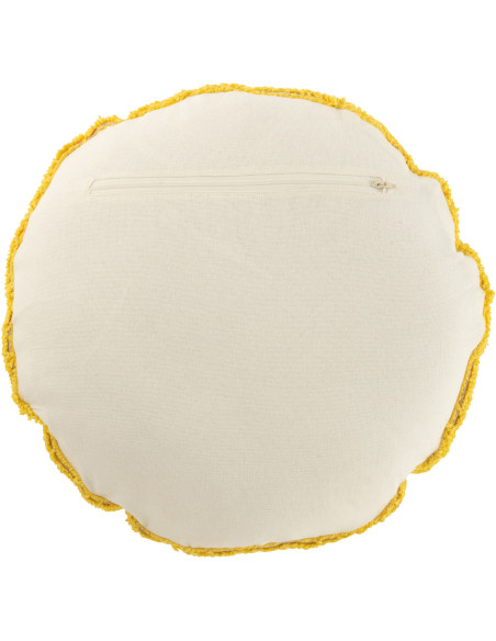 Coussin original Rond 45 cm en Coton Jaune Blanc Tufté Smiley - 3