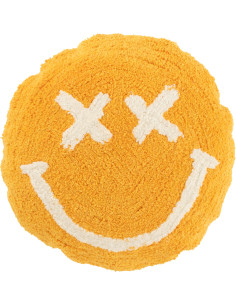 Coussin original Rond 45 cm en Coton Orange Blanc Tufté Smiley - 1
