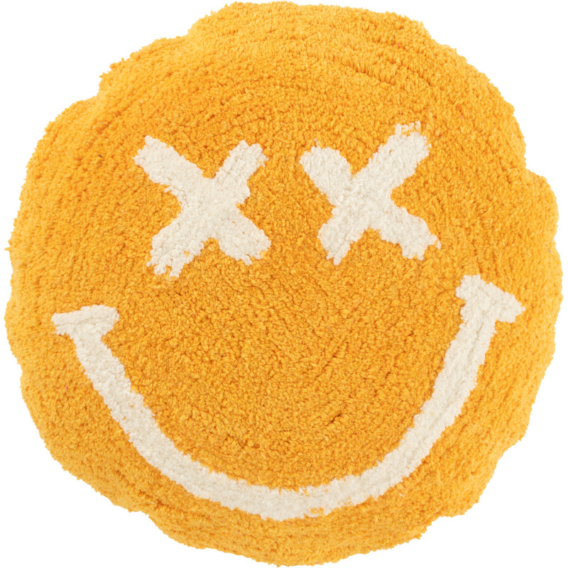 Coussin original Rond 45 cm en Coton Orange Blanc Tufté Smiley - 1