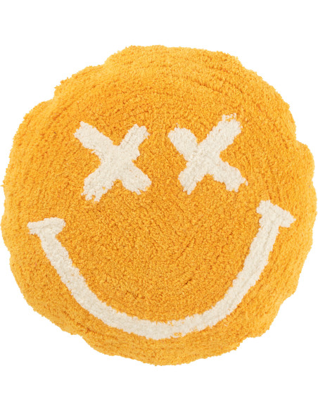 Coussin original Rond 45 cm en Coton Orange Blanc Tufté Smiley - 1