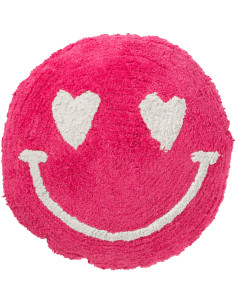 Coussin original Rond 45 cm en Coton Rose Blanc Tufté Smiley - 1