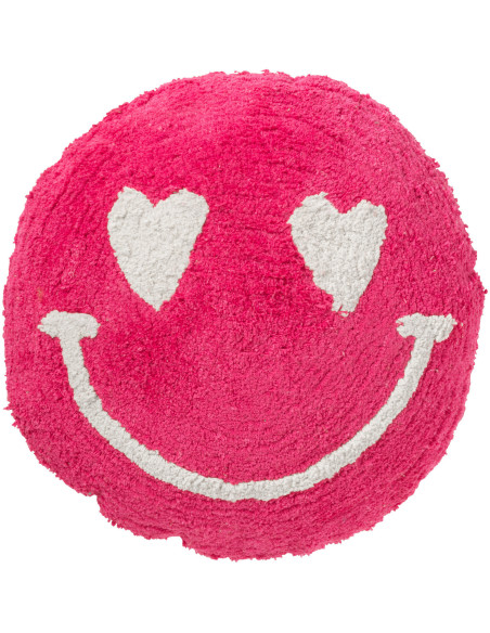 Coussin original Rond 45 cm en Coton Rose Blanc Tufté Smiley - 1
