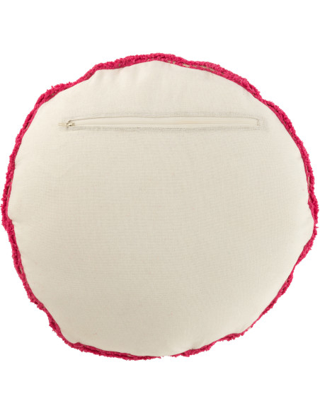 Coussin original Rond 45 cm en Coton Rose Blanc Tufté Smiley - 3