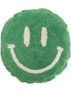 Coussin original Rond 45 cm en Coton Vert Blanc Tufté Smiley - 1