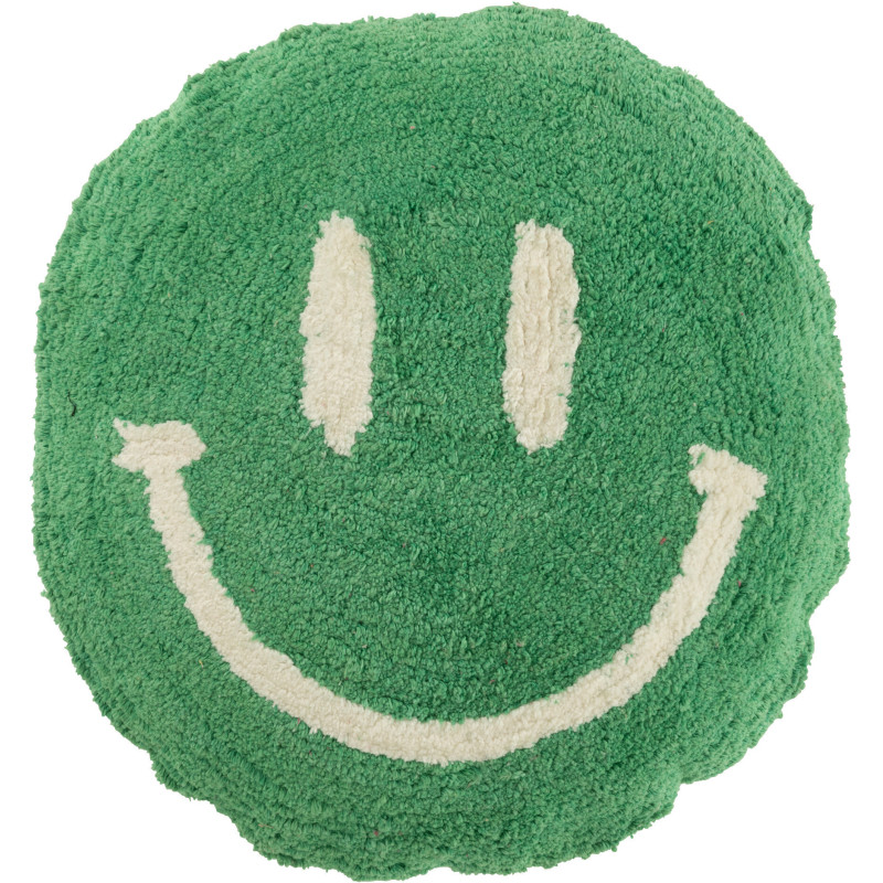 Coussin original Rond 45 cm en Coton Vert Blanc Tufté Smiley - 1