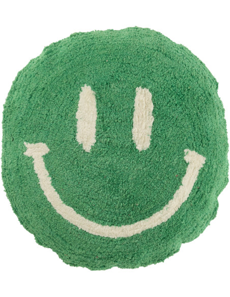 Coussin original Rond 45 cm en Coton Vert Blanc Tufté Smiley - 1