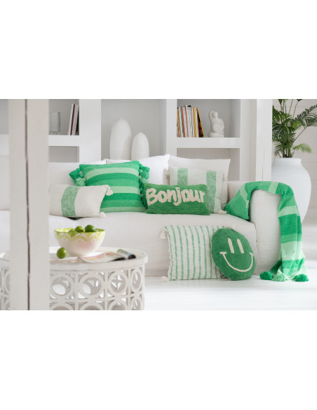 Coussin original Rond 45 cm en Coton Vert Blanc Tufté Smiley - 2