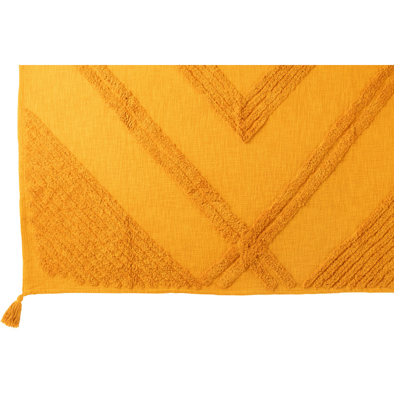 Plaid bohème chic 130x180 en Coton Jaune ocre Avec pompons Motif tufté Femo - 2