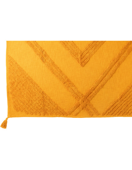 Plaid bohème chic 130x180 en Coton Jaune ocre Avec pompons Motif tufté Femo - 2