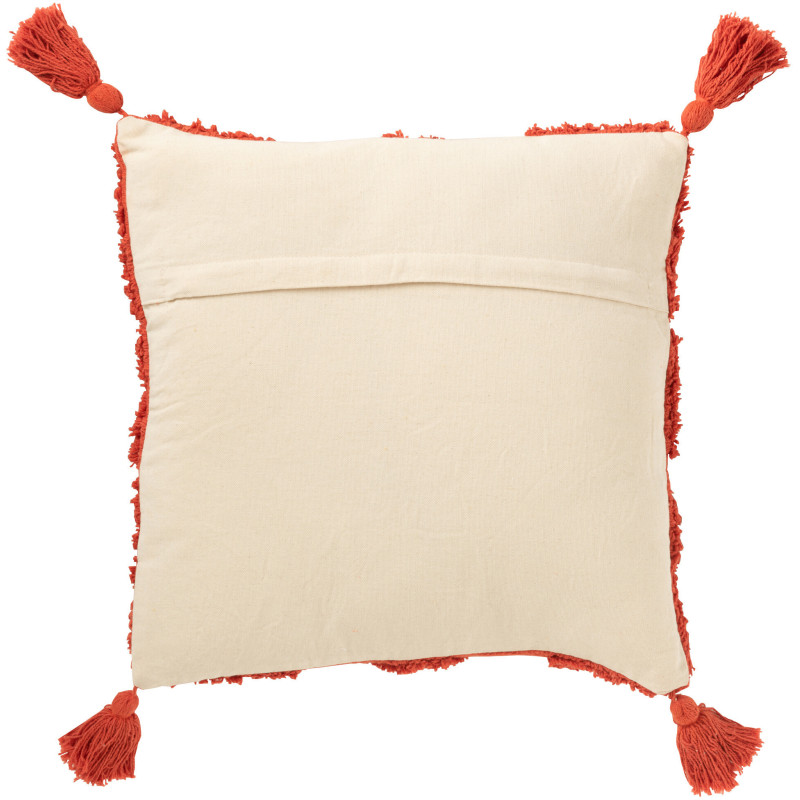 Grand Coussin bohème chic Carré 50x50 en Coton Rouge brique Avec pompons Motif tufté Femo - 2