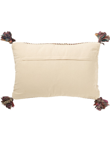 Grand Coussin africain Rectagulaire 60x40 en Coton Blanc crème Marron Avec pompons Chindi - 3