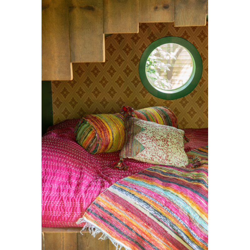 Coussin indien Carré 45x45 en Coton Jaune Rouge Bleu Avec pompons Motif fleurs Nory (Lot de 3) - 5