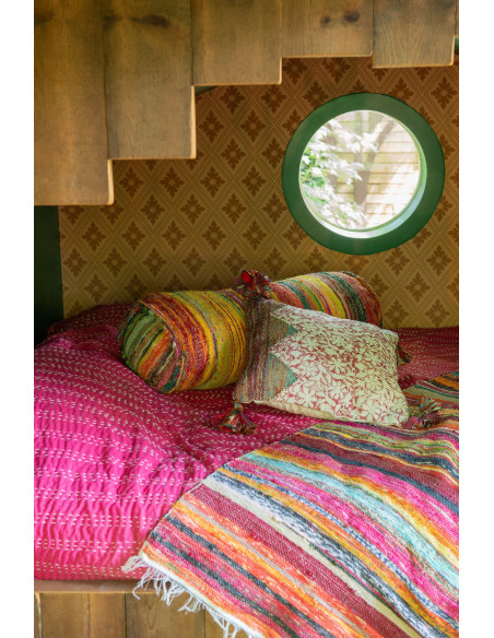 Coussin indien Carré 45x45 en Coton Jaune Rouge Bleu Avec pompons Motif fleurs Nory (Lot de 3) - 5