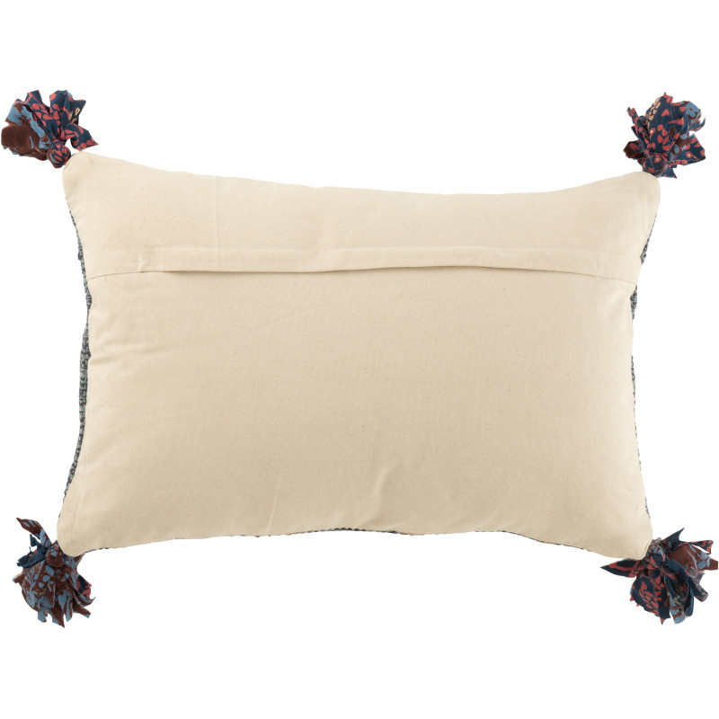 Grand Coussin africain Rectagulaire 60x40 en Coton Bleu Jute Naturel Avec pompons Motif losanges Hilo - 2