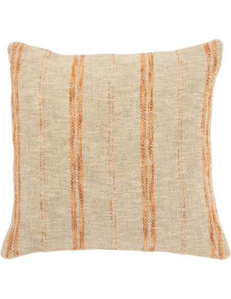 Coussin bohème Carré 45x45 en Coton Lin Beige Orange Motif lignes Toma - 1
