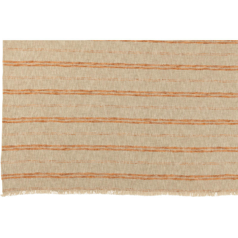 Plaid bohème 130x180 en Coton Lin Beige Orange Avec frange Motif lignes Toma - 2