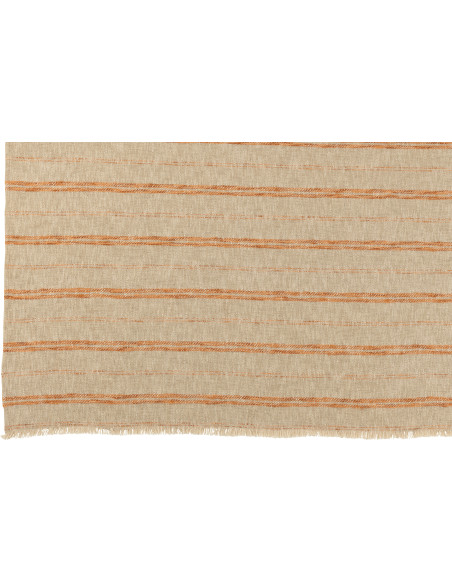 Plaid bohème 130x180 en Coton Lin Beige Orange Avec frange Motif lignes Toma - 2