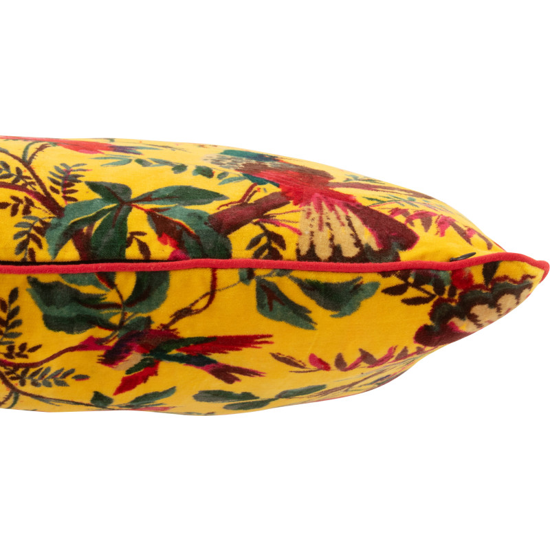 Coussin africain Carré 45x45 en Velours de coton Jaune Motif oiseaux et fleurs Zyvo - 3