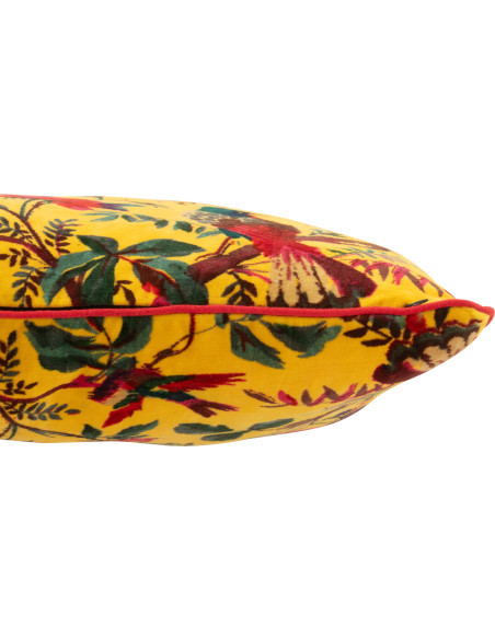 Coussin africain Carré 45x45 en Velours de coton Jaune Motif oiseaux et fleurs Zyvo - 3