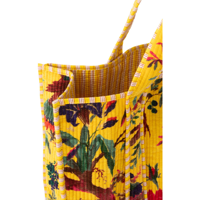Sac Cabas africain 2 anses 45 cm en Velours de coton Jaune Motif oiseaux et fleurs Zyvo - 2