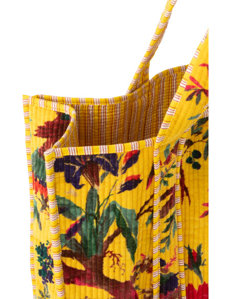 Sac Cabas africain 2 anses 45 cm en Velours de coton Jaune Motif oiseaux et fleurs Zyvo - 2