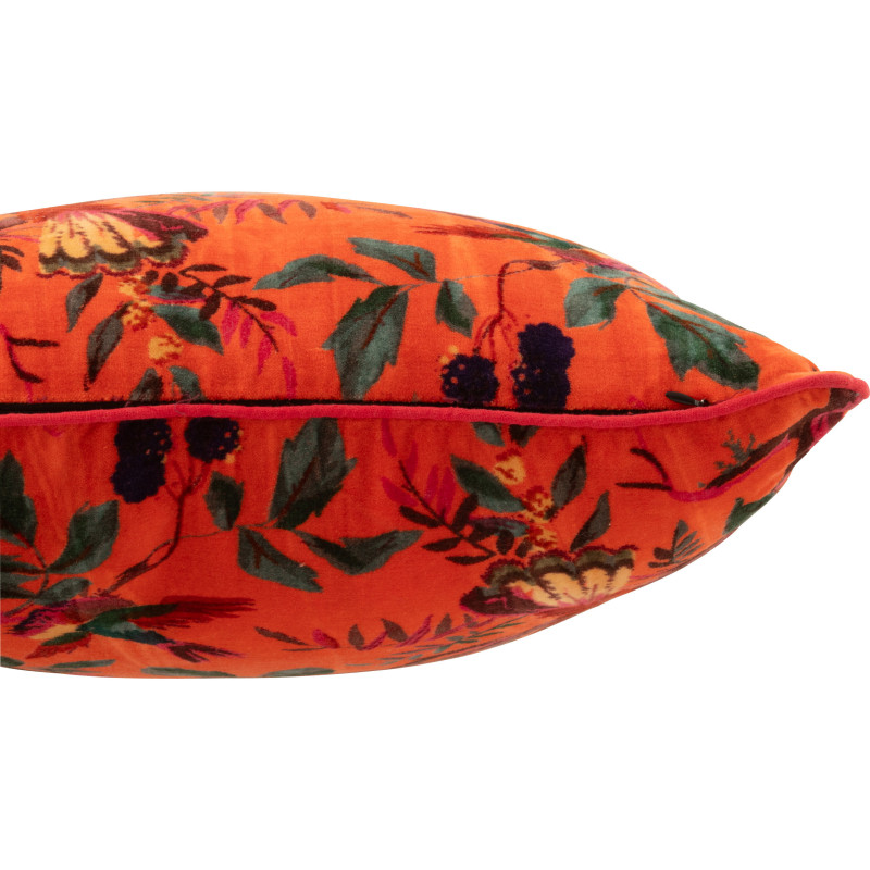 Coussin africain Carré 45x45 en Velours de coton Orange Motif oiseaux et fleurs Zyvo - 3