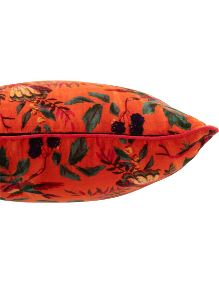 Coussin africain Carré 45x45 en Velours de coton Orange Motif oiseaux et fleurs Zyvo - 3