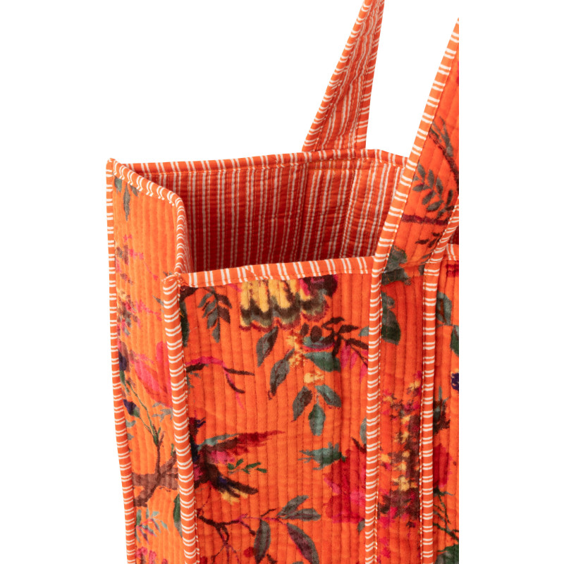 Sac Cabas africain 2 anses 45 cm en Velours de coton Orange Motif oiseaux et fleurs Zyvo - 3