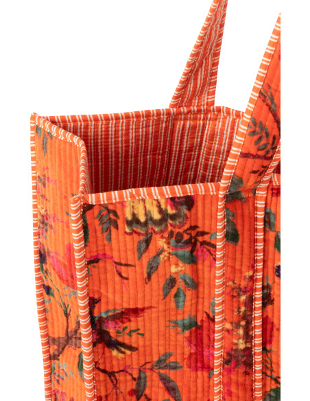 Sac Cabas africain 2 anses 45 cm en Velours de coton Orange Motif oiseaux et fleurs Zyvo - 3