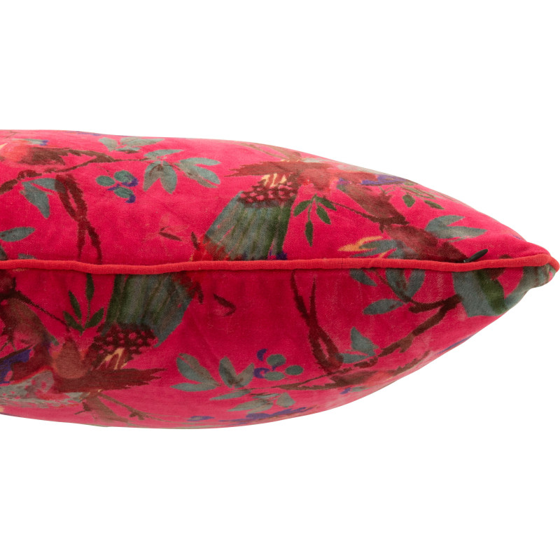 Coussin africain Carré 45x45 en Velours de coton Rose Motif oiseaux et fleurs Zyvo - 2