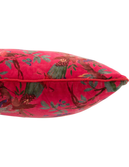 Coussin africain Carré 45x45 en Velours de coton Rose Motif oiseaux et fleurs Zyvo - 2