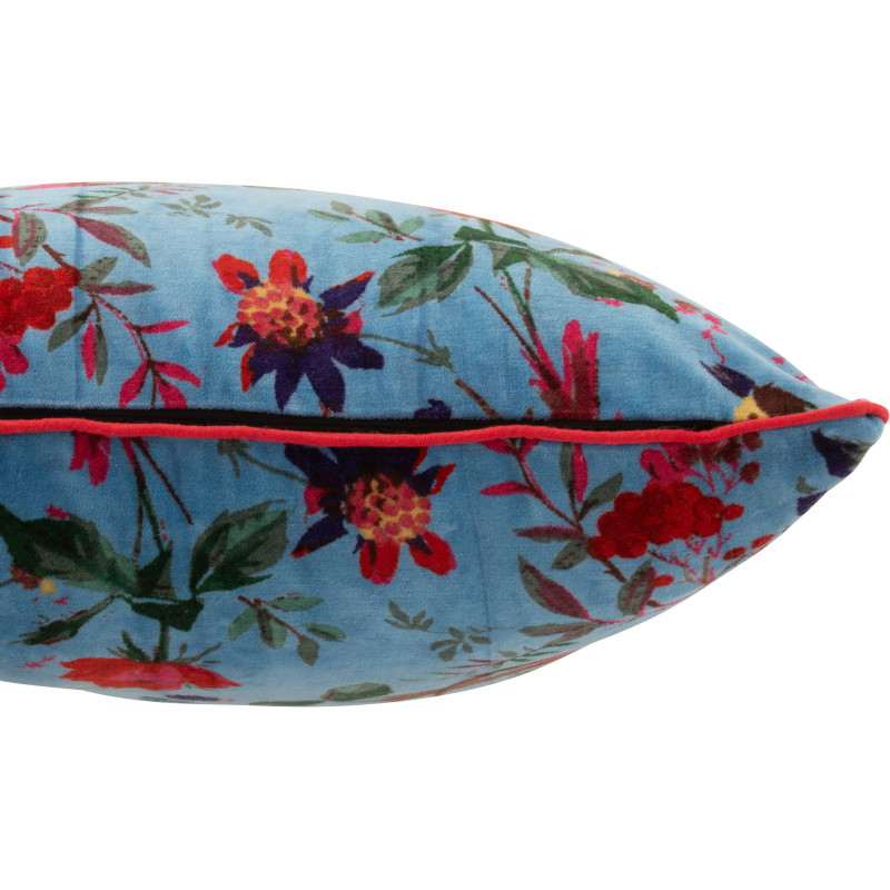 Coussin africain Carré 45x45 en Velours de coton Bleu Motif oiseaux et fleurs Zyvo - 2