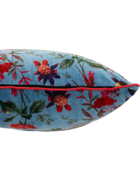 Coussin africain Carré 45x45 en Velours de coton Bleu Motif oiseaux et fleurs Zyvo - 2