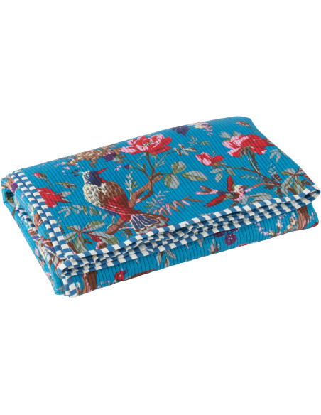 Plaid africain 130x180 en Velours de coton Bleu Motif oiseaux et fleurs Zyvo - 1