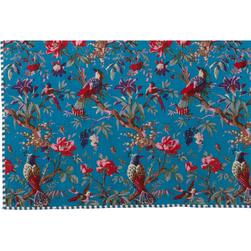 Plaid africain 130x180 en Velours de coton Bleu Motif oiseaux et fleurs Zyvo - 3