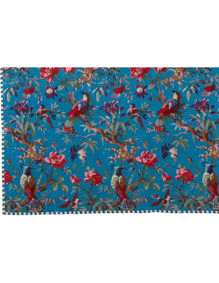 Plaid africain 130x180 en Velours de coton Bleu Motif oiseaux et fleurs Zyvo - 3