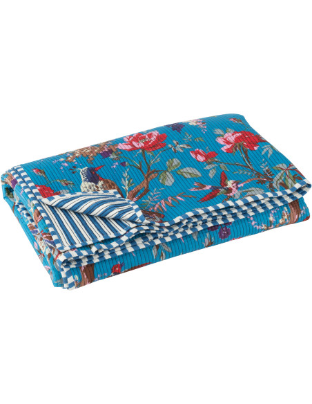 Plaid africain 130x180 en Velours de coton Bleu Motif oiseaux et fleurs Zyvo - 4