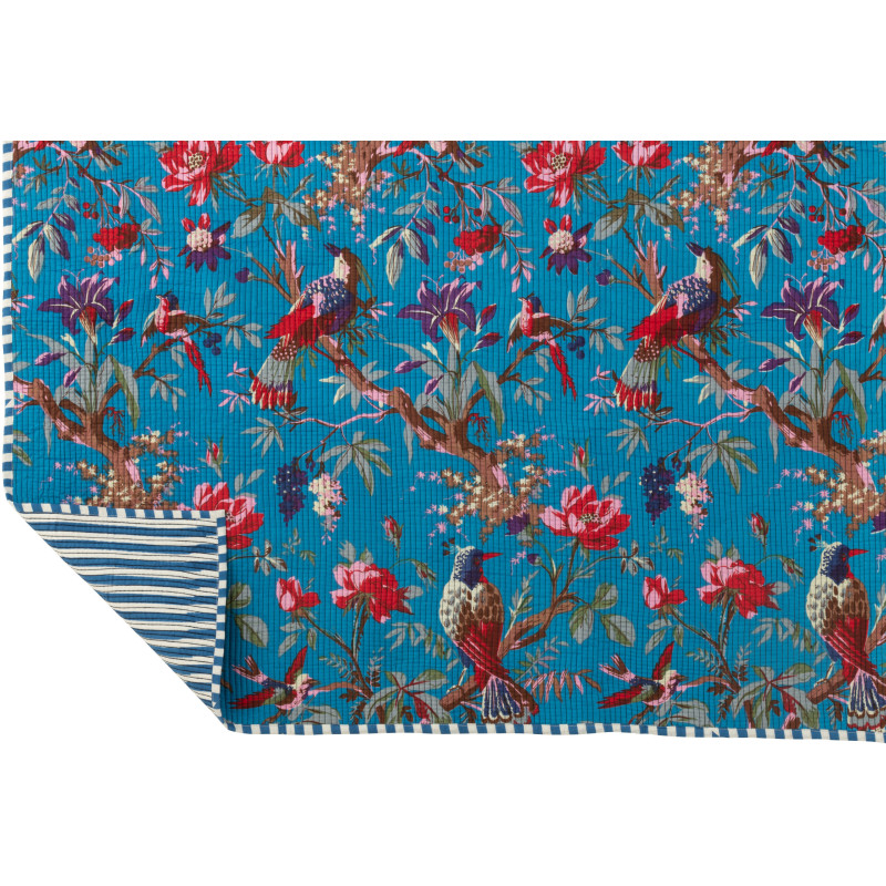 Plaid africain 130x180 en Velours de coton Bleu Motif oiseaux et fleurs Zyvo - 5