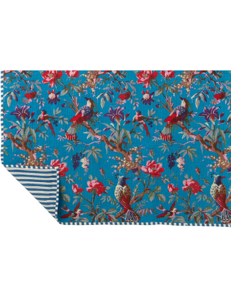 Plaid africain 130x180 en Velours de coton Bleu Motif oiseaux et fleurs Zyvo - 5