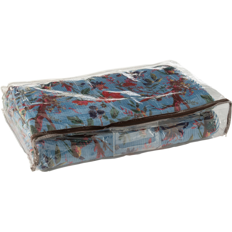 Plaid africain 130x180 en Velours de coton Bleu Motif oiseaux et fleurs Zyvo - 6