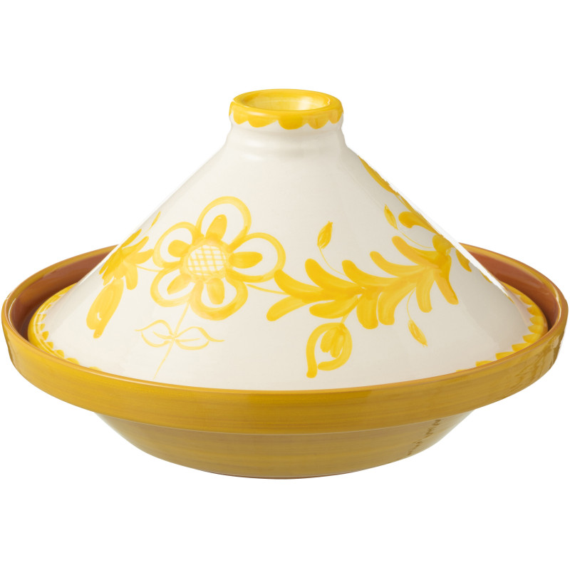 Plat à Tajine original 20 cm en Céramique Jaune Blanc Motif fleur Granada - 1