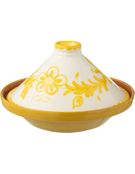 Plat à Tajine original 20 cm en Céramique Jaune Blanc Motif fleur Granada - 1