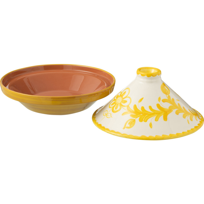 Plat à Tajine original 20 cm en Céramique Jaune Blanc Motif fleur Granada - 2