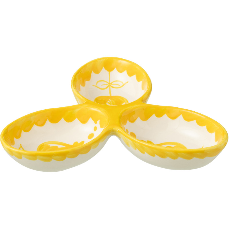 Plat à apéro 3 bols en Céramique Jaune Blanc Motif fleur Granada - 1