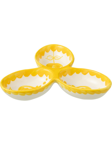 Plat à apéro 3 bols en Céramique Jaune Blanc Motif fleur Granada - 1