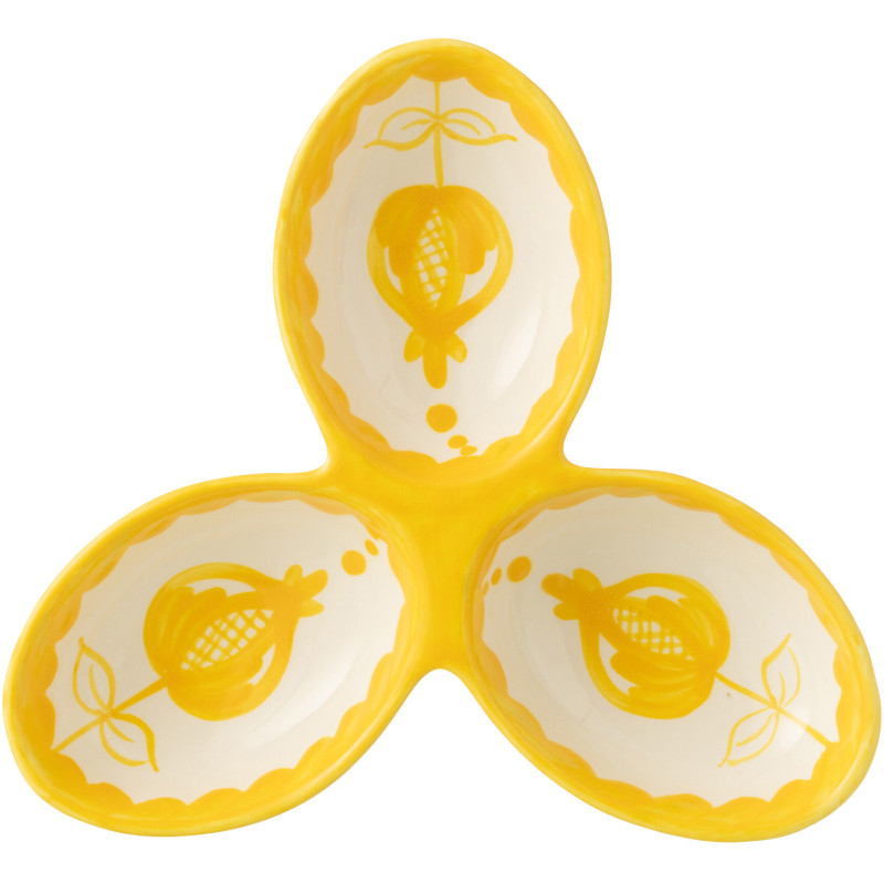 Plat à apéro 3 bols en Céramique Jaune Blanc Motif fleur Granada - 2