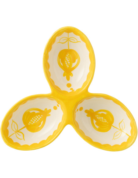Plat à apéro 3 bols en Céramique Jaune Blanc Motif fleur Granada - 2
